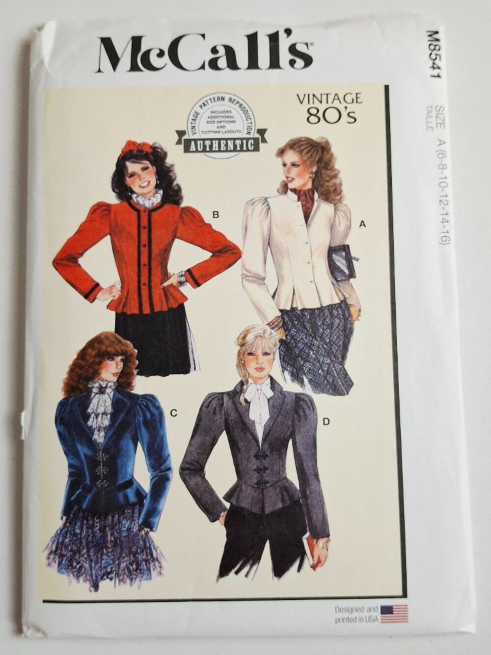 McCall's 8541 Sz 6-16 Lined Fitted Peplum Jackets Pattern Uncut For Sewing